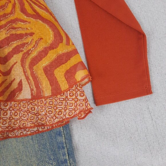 Little Mass Girls Outfit 6 Brown Ruffle Top & Blue Flare Jeans Y2K 2000s Boho - Picture 7 of 16